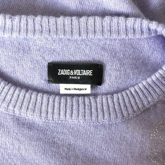 ZADIG VOLTAIRE Cashmere & Wool Lilac Crystal Leaf Crewneck Pullover Sweater XS - Picture 5 of 6